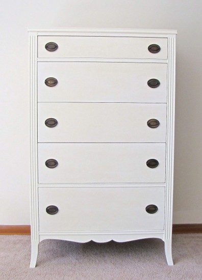 Old White Antique Tallboy Dresser With Original Hepplewhite Pulls