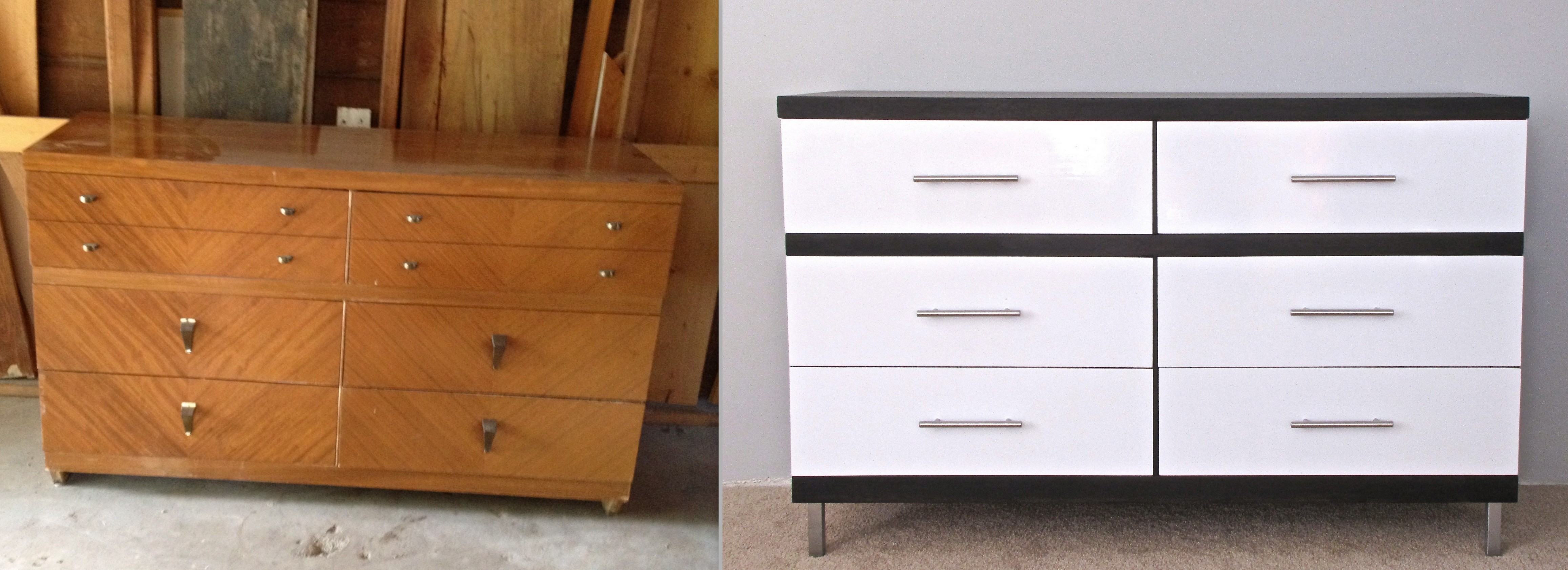 Before And After Modern White Lacquer And Dark Walnut Dresser